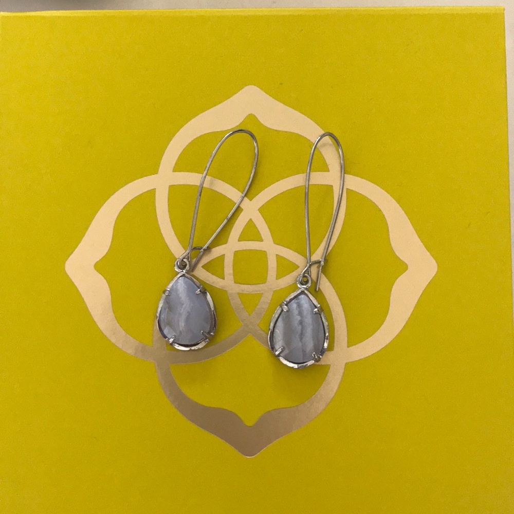 Kendra Scott silver and light blue clasp earrings